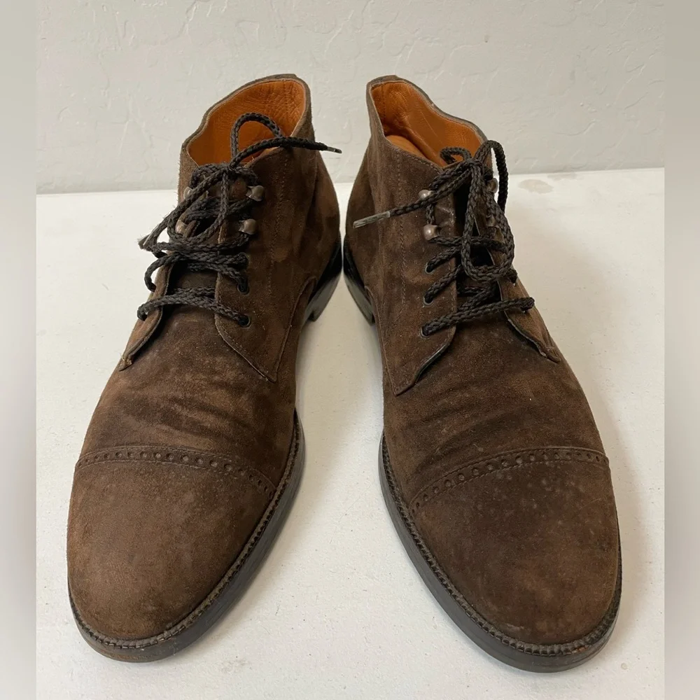 Salvatore Ferragamo Made in Italy Cap Toe Ankle Boots in Snuff Suede Size 8 1/2‎